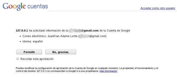 Solicitud de permisos en Cuentas de Google